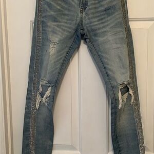 Men's Light Blue Skinny Jeans with Silver Detailing